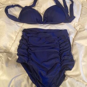 Navy 50s style swimwear